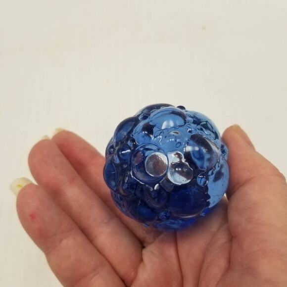 Vintage Candle Holder, Raspberry Bubble Round Blue Glass, Candle Stick - Picture 2 of 4